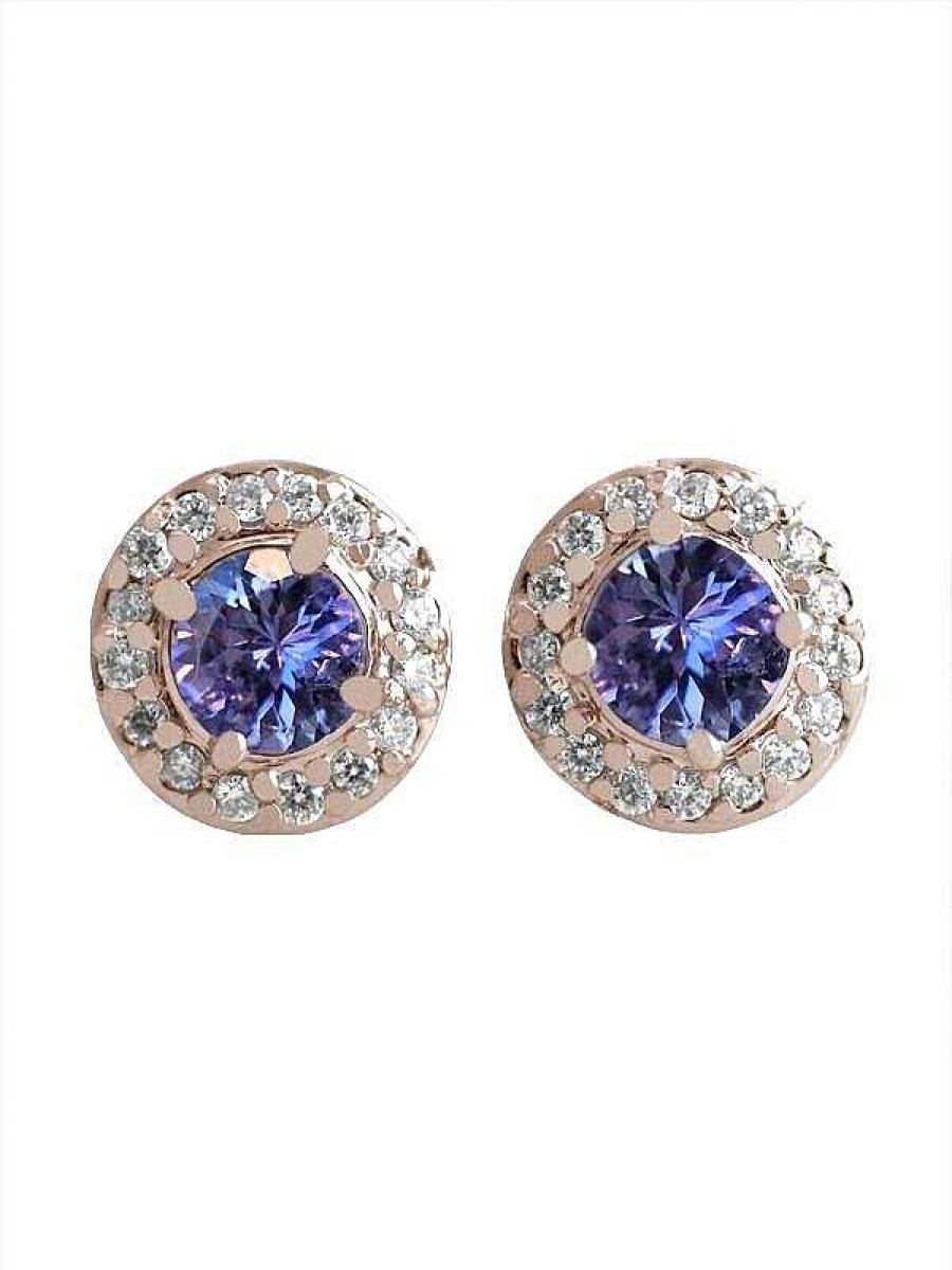 Stones & Gold Earrings | Tanzanite And Diamond Halo Stud Earrings