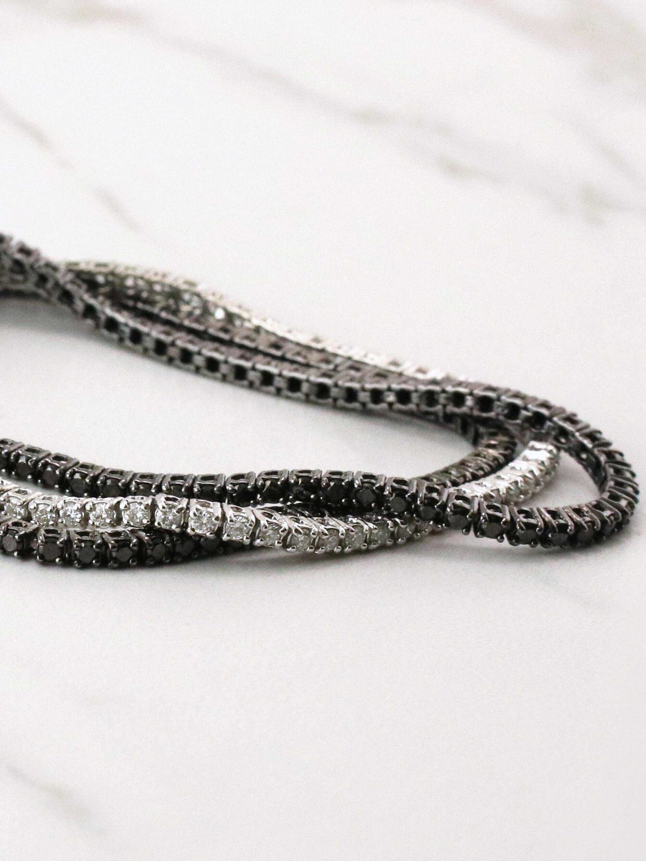 Stones & Gold Bracelets & Anklets | Three Strand Black And White Diamond Tennis Bracelet