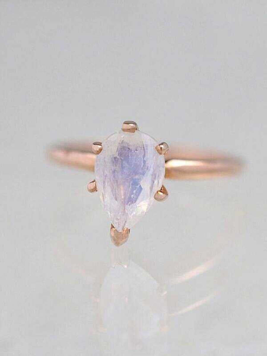 Stones & Gold Rings | 13.5X9.5Mm Pear Shaped Rainbow Moonstone Solid 14K Gold Engagement Ring