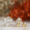 Stones & Gold Earrings | 2.35Ct Natural Diamond Large Cluster Solid 18 Karat Gold Earrings With Screw Back