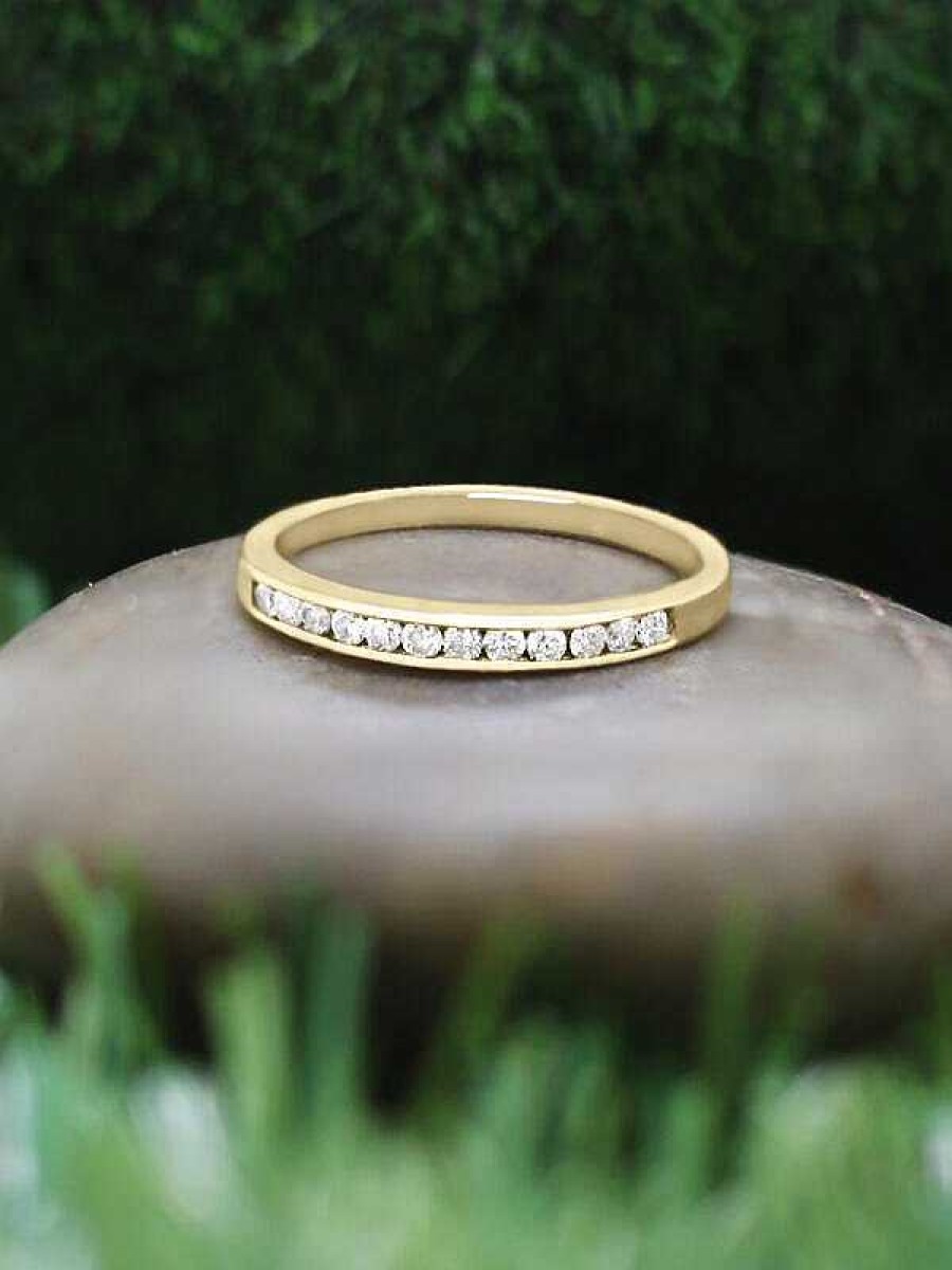 Stones & Gold Rings | 2Mm Diamond Wedding Band Solid Gold (14Kr) Stackable Women'S Engagement Ring