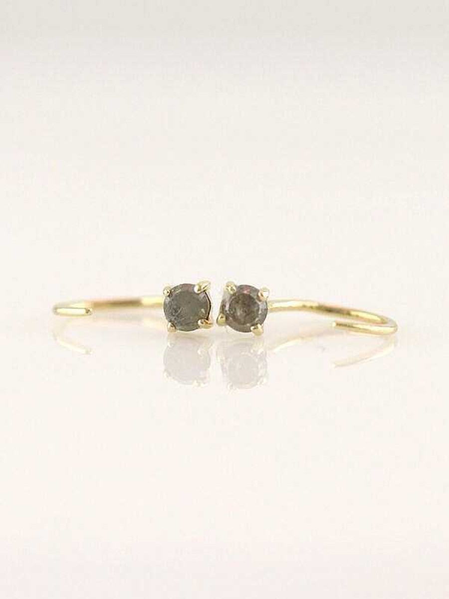 Stones & Gold Earrings | Grey Rough Diamond Solid 14 Karat Gold Open Huggie Earrings