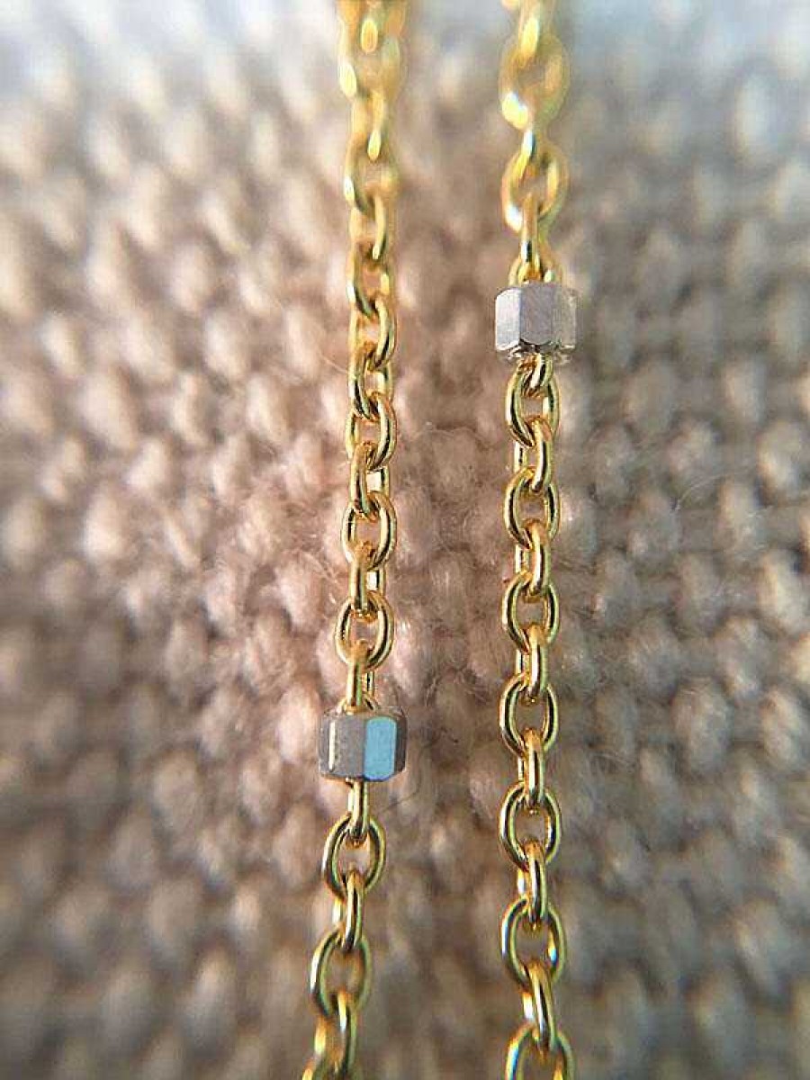 Stones & Gold Necklaces | Link Chain Necklace With Square Cubes | Solid Gold Chain | Yellow Gold Chain | 16 Inches | Spring Lock | Fine Jewelry | Free Shipping