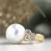 Stones & Gold Rings | 13.5Mm South Sea Pearl Diamond Cluster Solid 14 Karat Gold Cocktail Ring