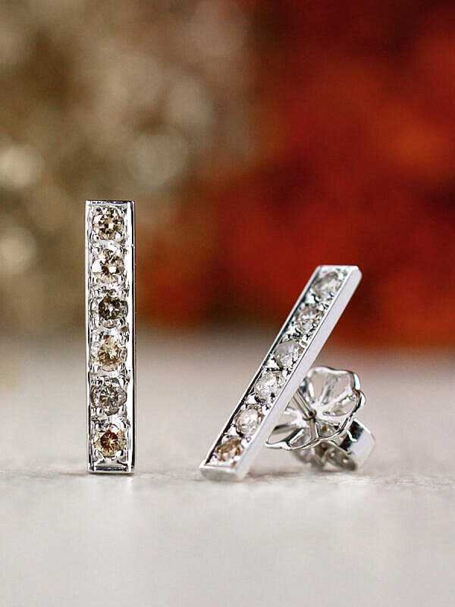 Stones & Gold Earrings | 0.60Ct Champagne Diamond Substantial Solid 14 Karat Gold Bar Earrings