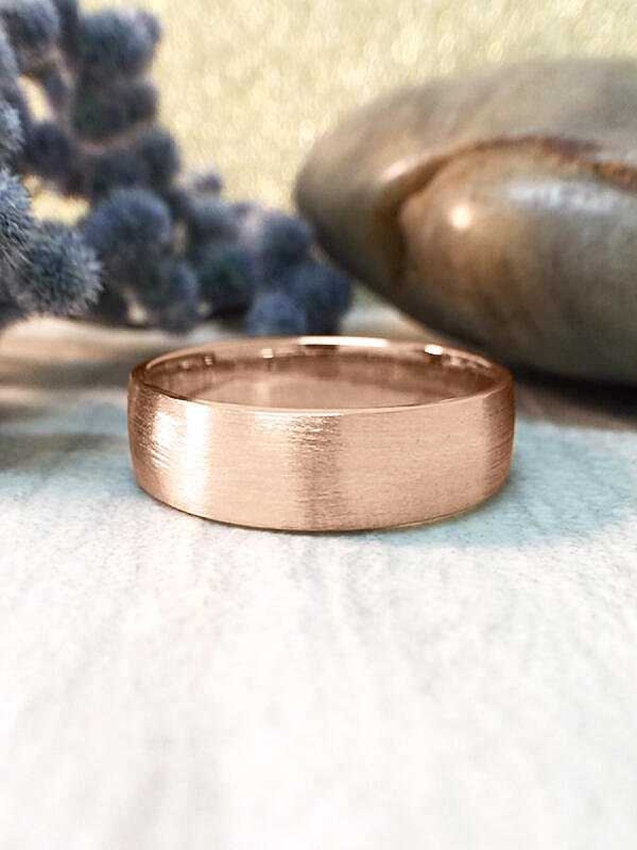 Stones & Gold Wedding Bands | 6Mm Satin Finish Wedding Band Solid Gold (14Kw) Affordable Modern Men'S Engagement Ring