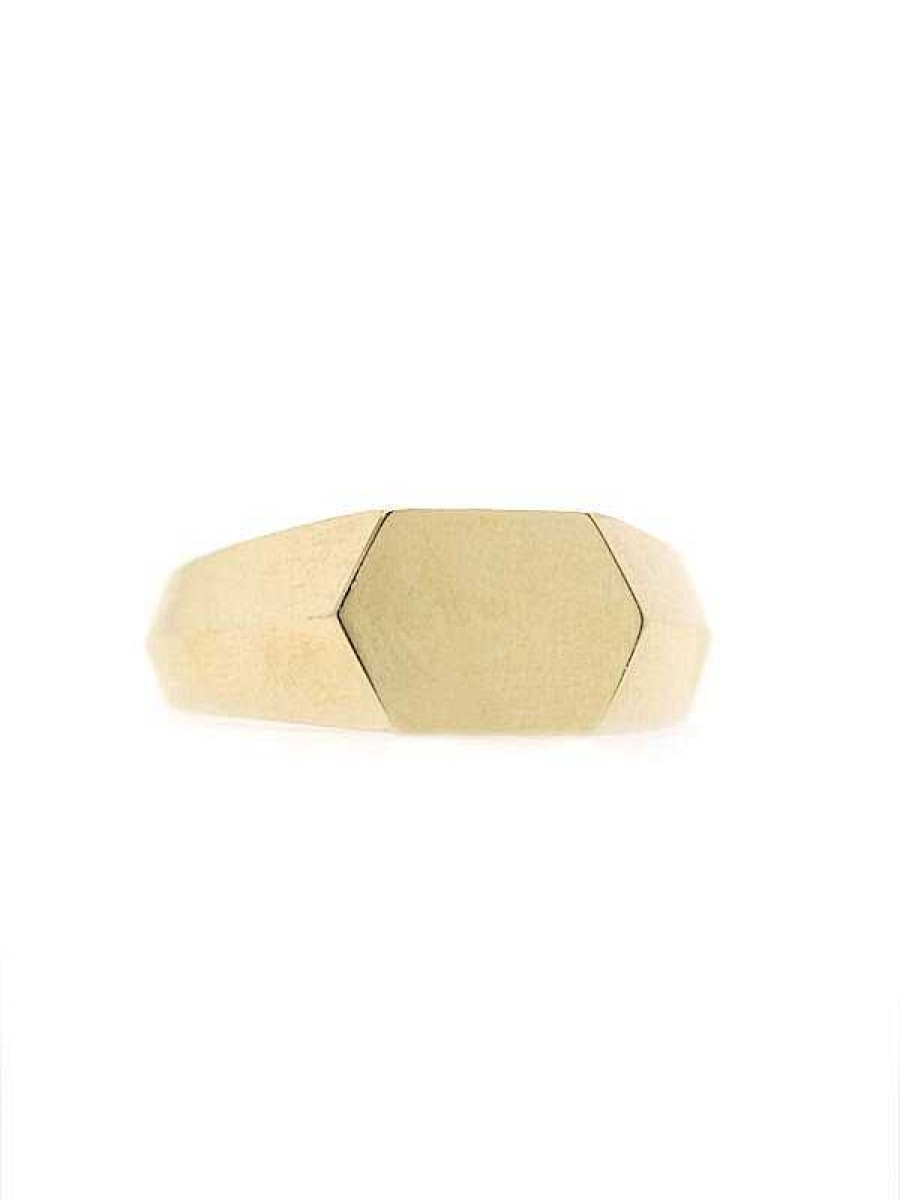 Stones & Gold Rings | Uni Hexagon Signet Solid 14 Karat Gold Ring