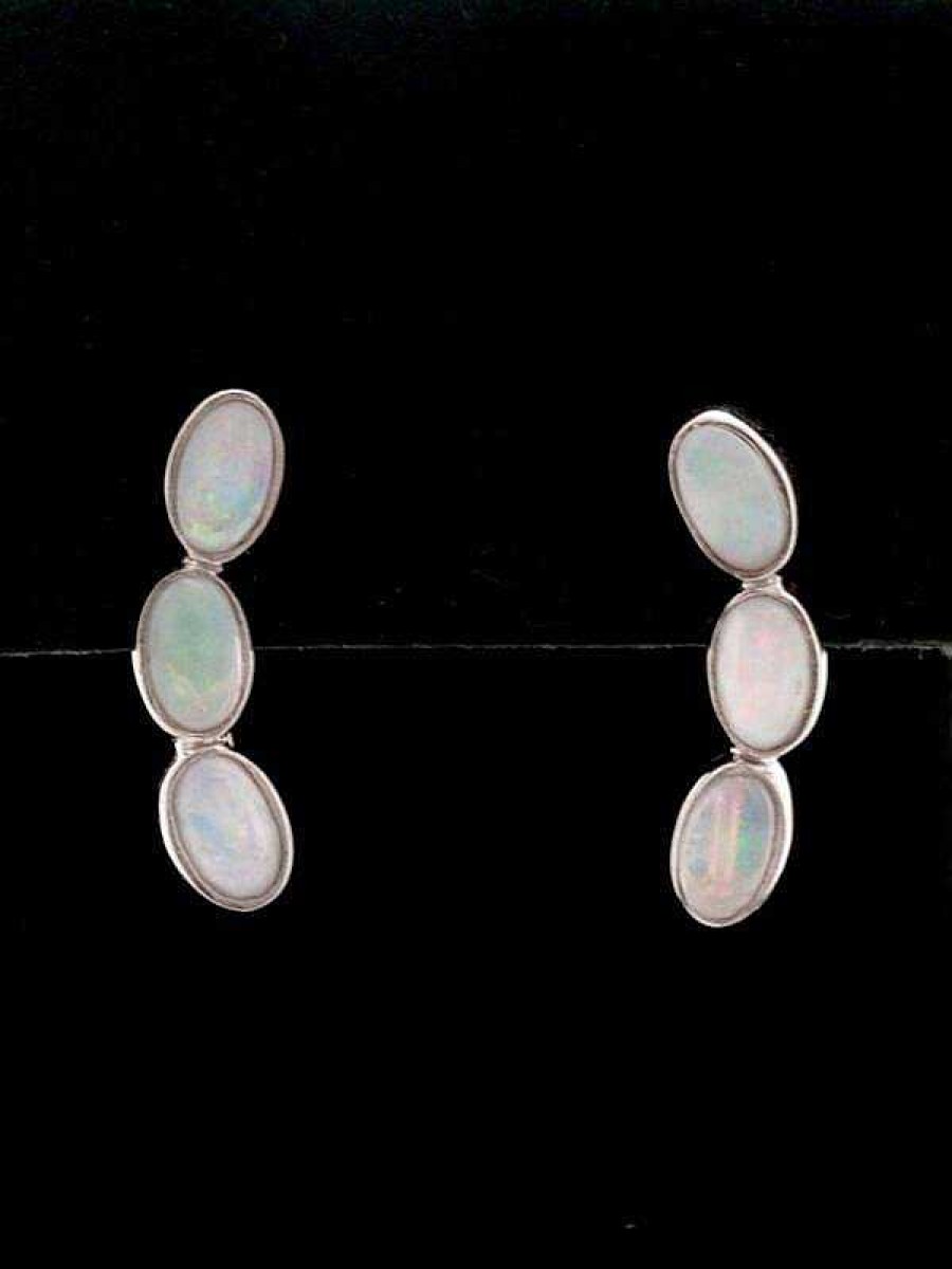 Stones & Gold Earrings | Pair Of Opal Climbers | Opal Earrings | Opal Crawlers | Australian Opals | Solid 14K Gold | Bezel Setting | Fine Jewelry | Free Shipping