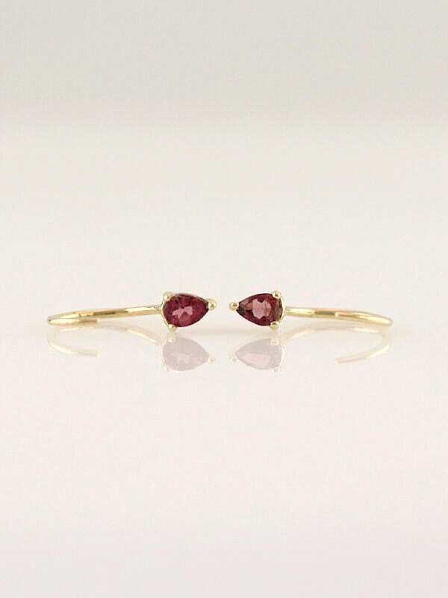 Stones & Gold Earrings | Pink Teardrop Tourmaline Solid 14K Gold Open Huggie Earrings