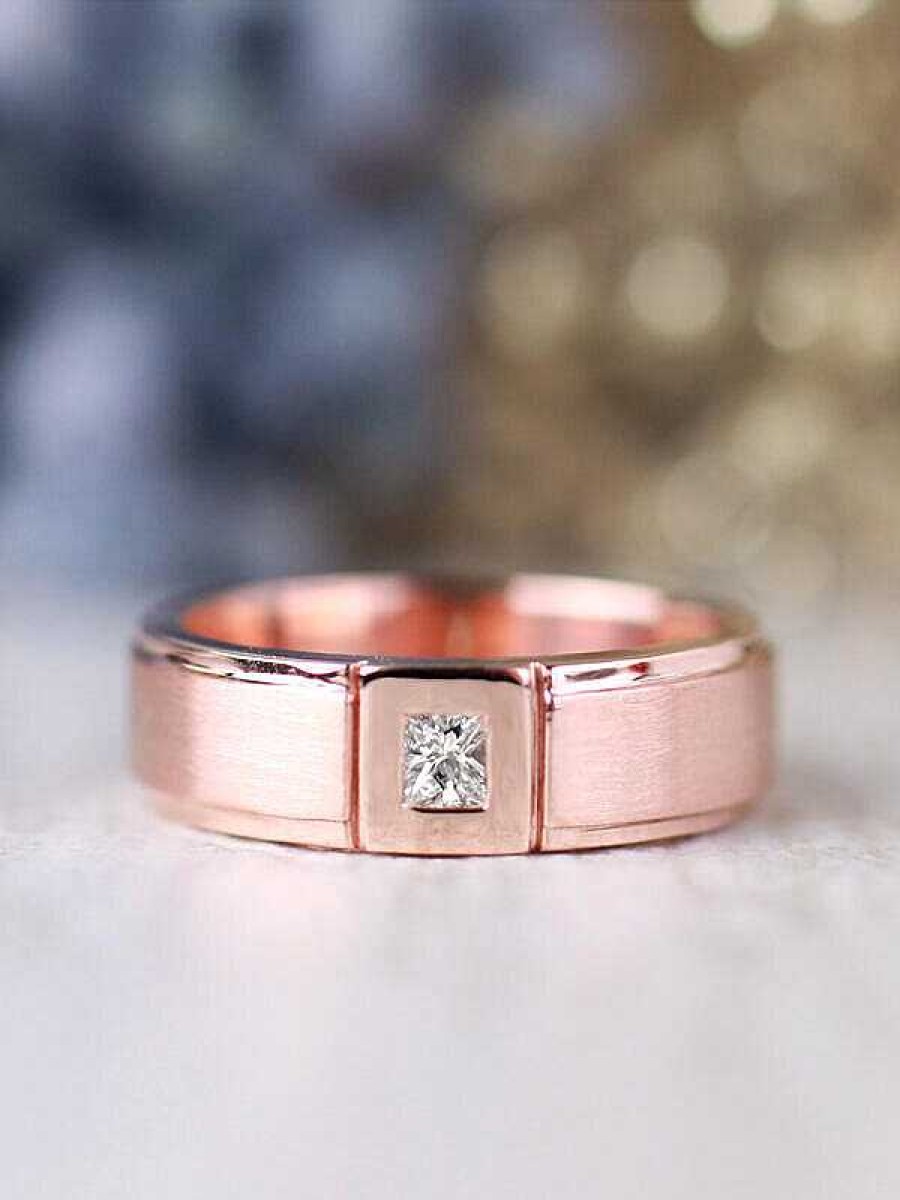 Stones & Gold Wedding Bands | Men'S Princess Cut Diamond Solid 14 Karat Gold Wedding Band