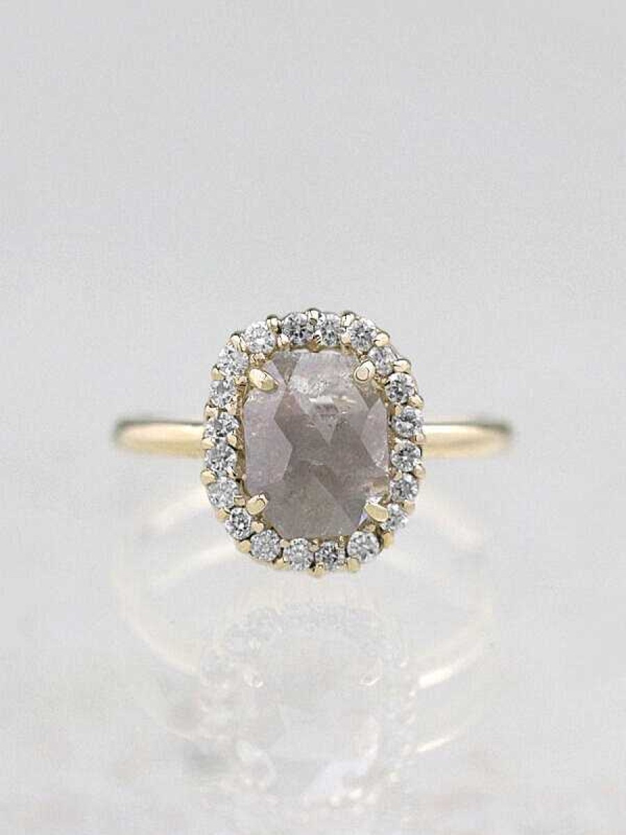 Stones & Gold Rings | 1 Carat Grey Diamond Halo Solid 14 Karat Gold Ring