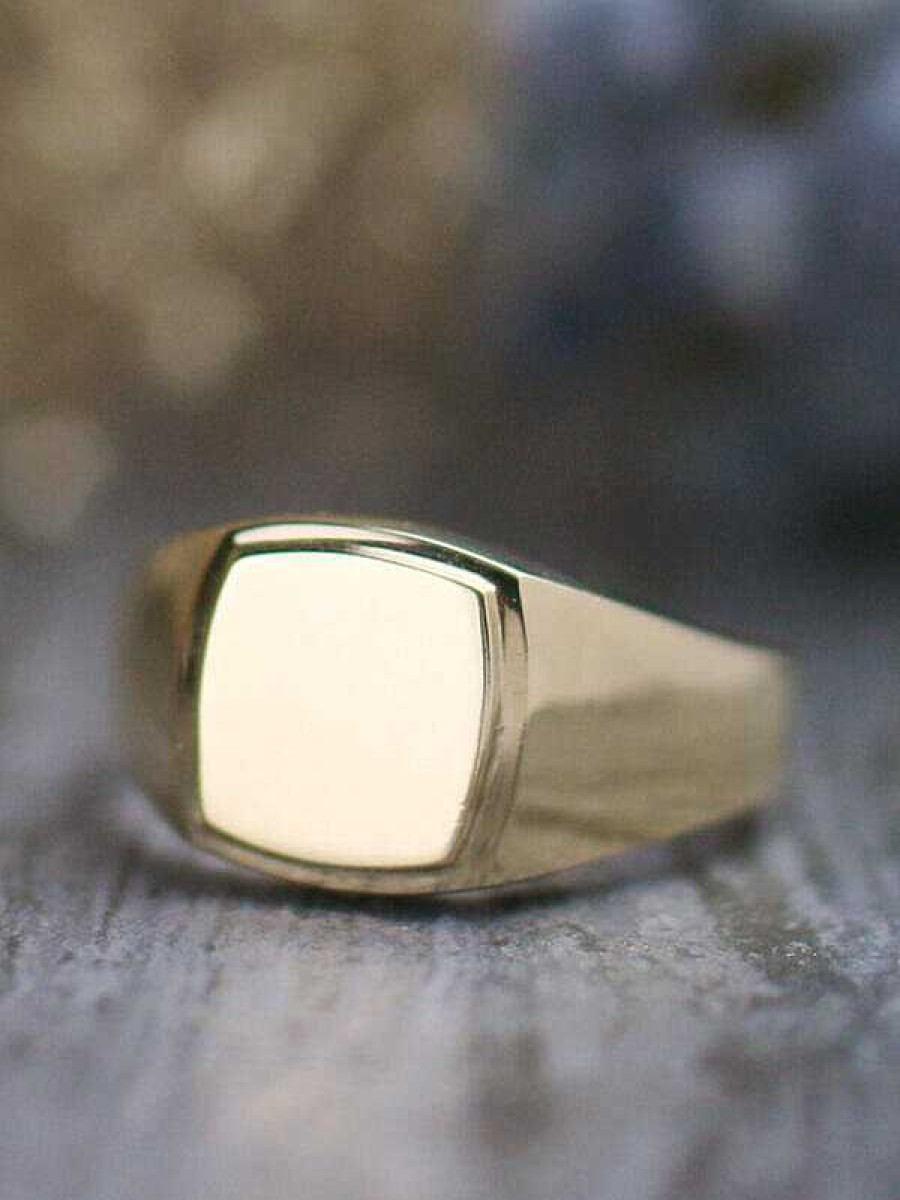 Stones & Gold Rings | Square Solid 14 Karat Gold Men'S Signet Ring