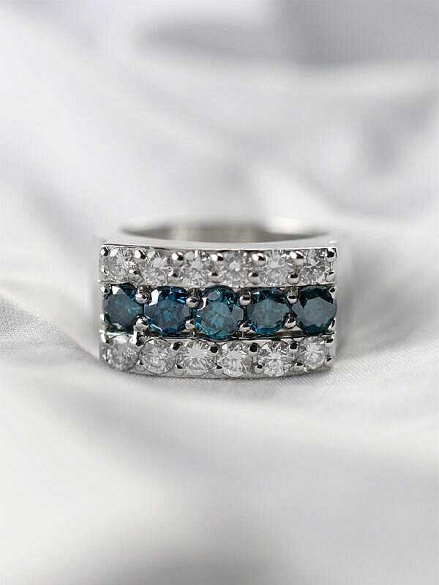 Stones & Gold Rings | 2.45Ct Blue And White Diamond Solid 14 Karat Gold Uni Band