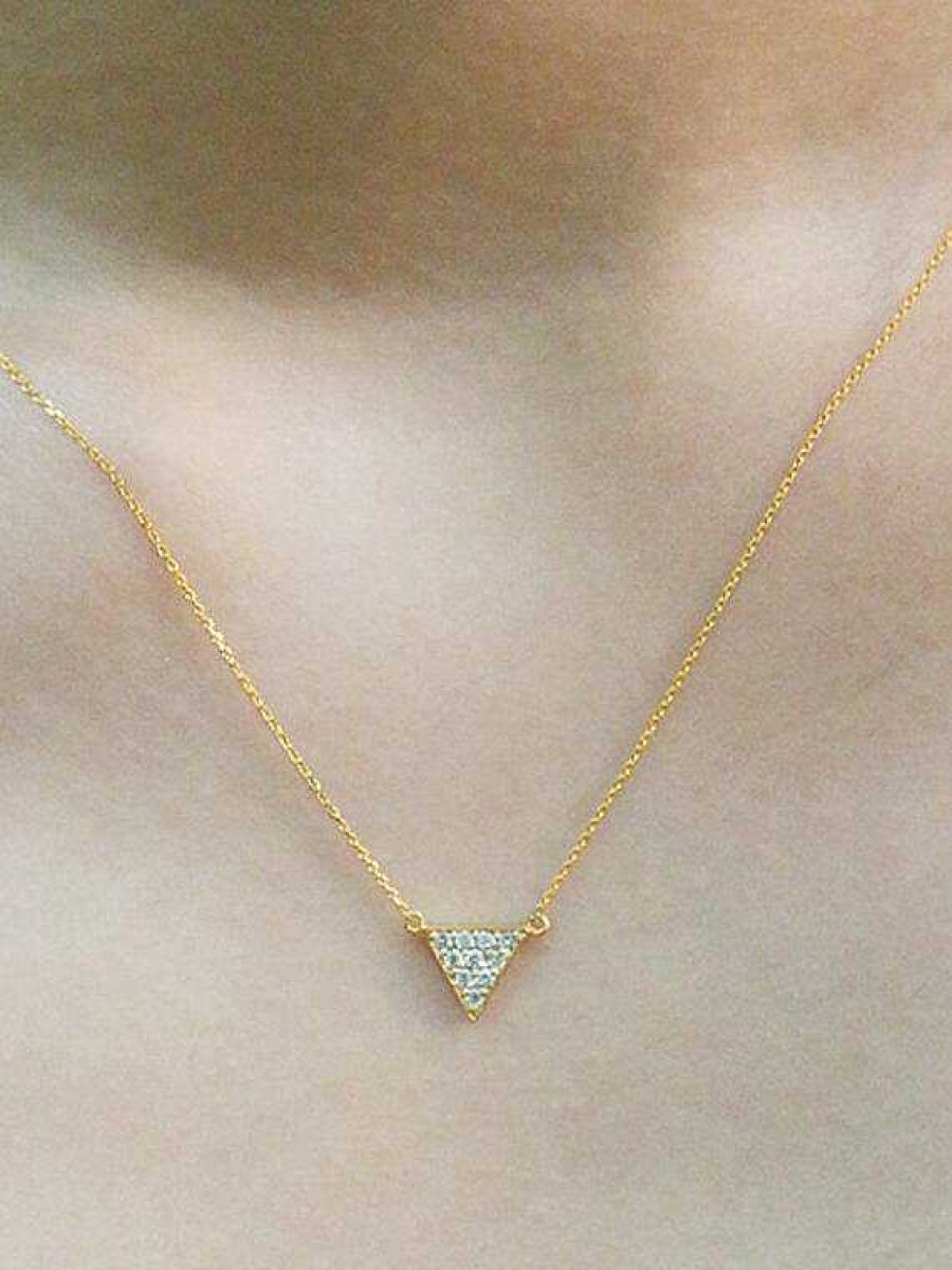 Stones & Gold Necklaces | Triangle Diamond Necklace | 7X7Mm | 14K Gold | 16In-18In Chain | April Birthstone | Fine Jewelry | Free Shipping