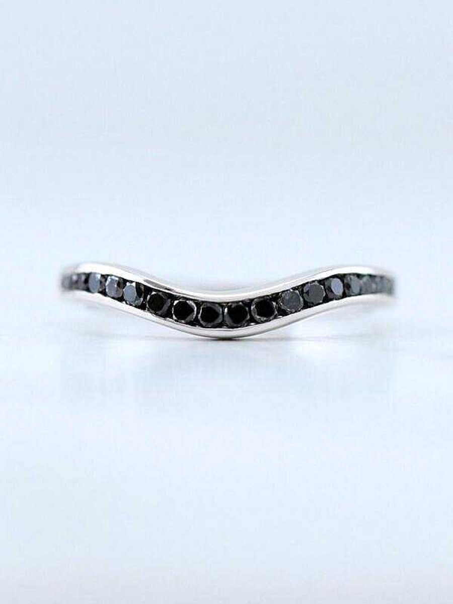 Stones & Gold Rings | Curved Black Diamond Channel Solid 14K Gold Wedding Band