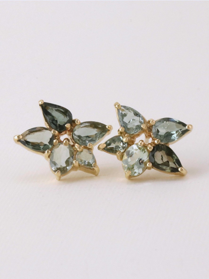 Stones & Gold Earrings | Sea Bean Tourmaline Cluster Earrings