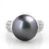 Stones & Gold Rings | 13Mm Tahitian Black Pearl Diamond Pave Solid 14 Karat Gold Cocktail Ring