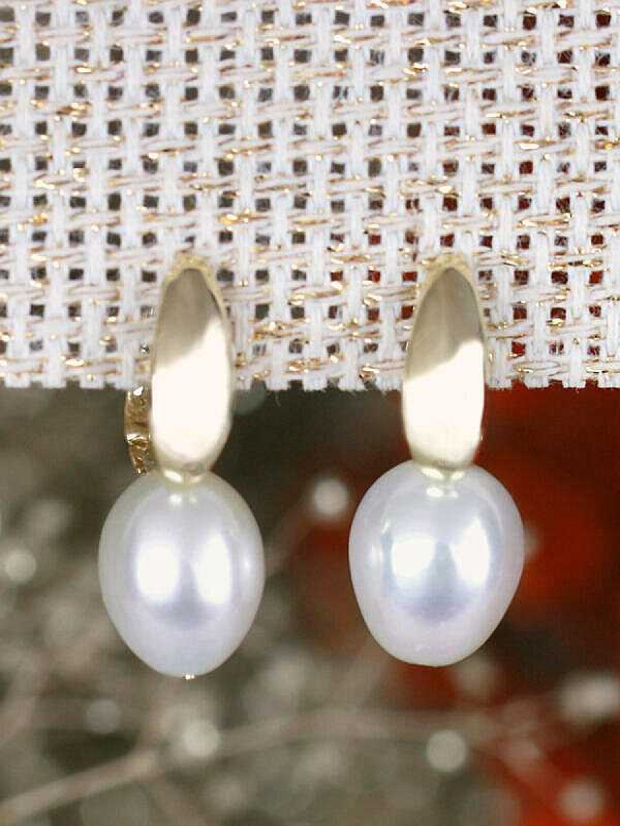 Stones & Gold Earrings | Classic Pearl Hoop Solid 14 Karat Gold Earring