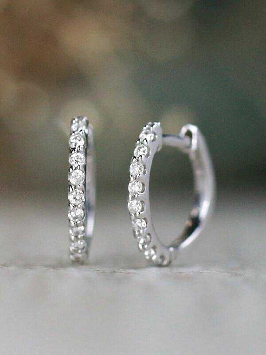 Stones & Gold Earrings | Petite Diamond Solid 14 Karat Gold Huggie Hoop Earrings