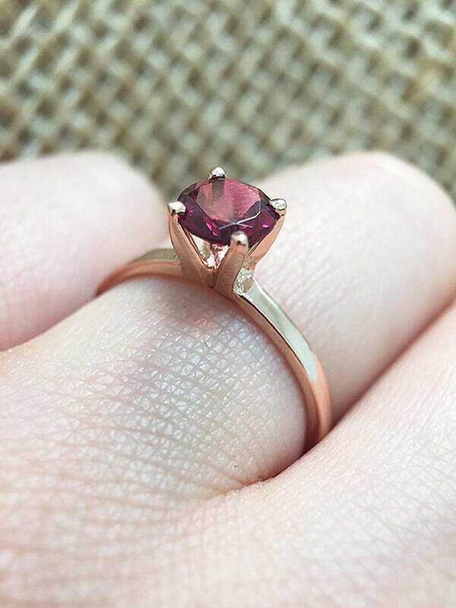 Stones & Gold Rings | Raspberry Tourmaline Solitaire Engagement Solid Gold (14Kr) Colored Stone Wedding Ring