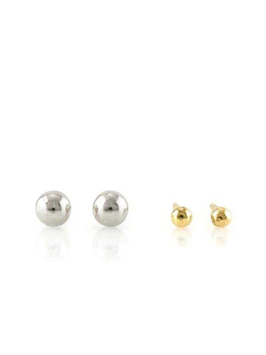 Stones & Gold Earrings | Small Ball And Large Ball Solid 14 Karat Gold Earrings Set