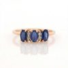 Stones & Gold Rings | 5X3Mm Oval Blue Sapphire Three Stone Solid 14 Karat Gold Ring