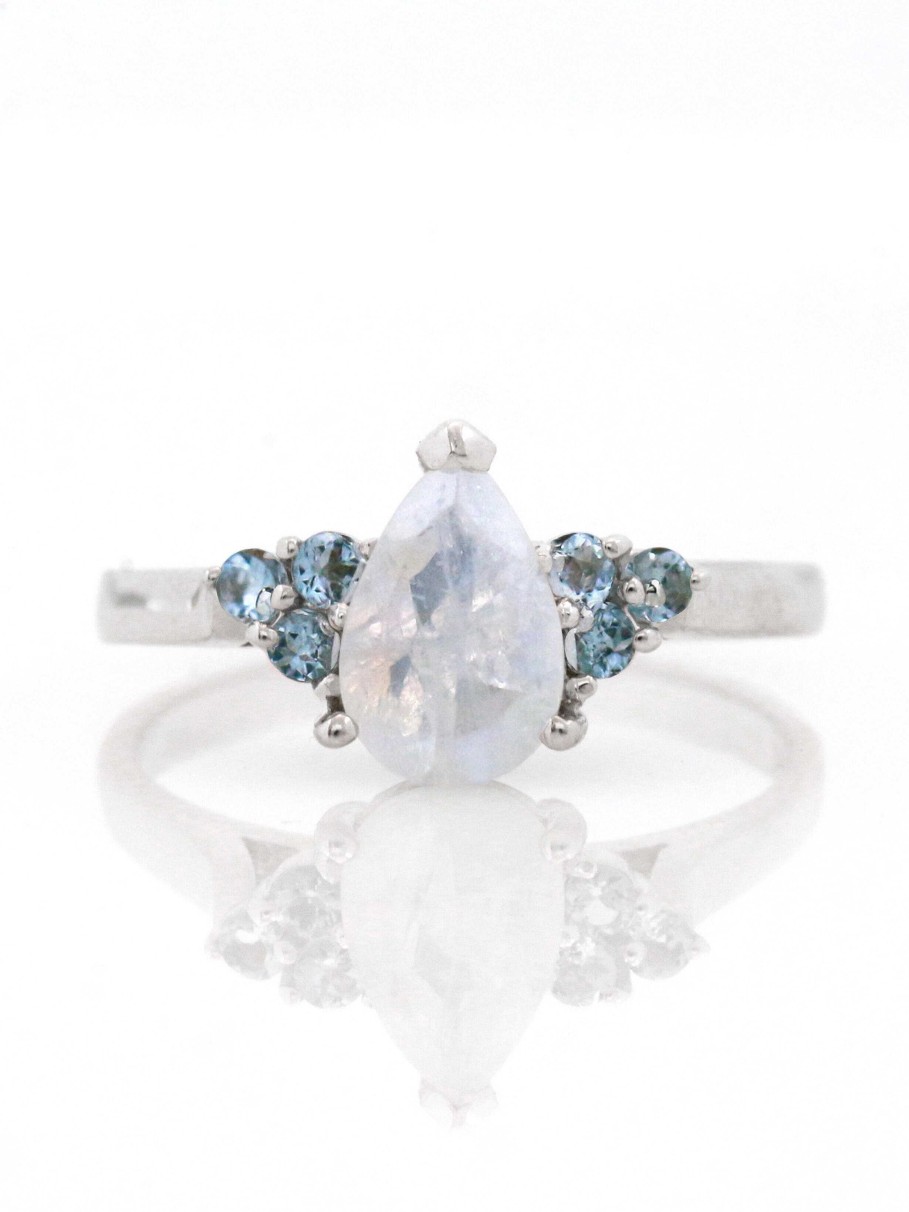 Stones & Gold Rings | Moonstone And Aquamarine Cluster Engagement Solid 14 Karat Ring