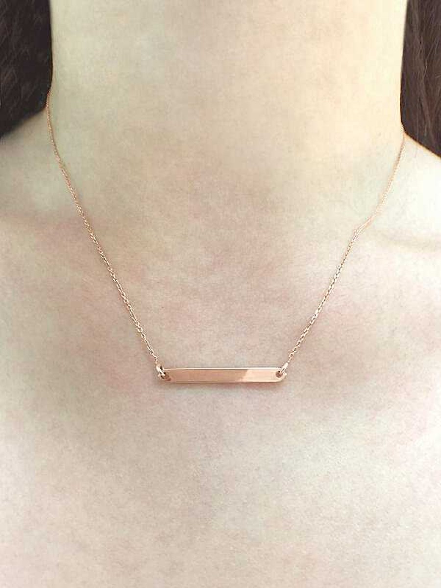 Stones & Gold Necklaces | Bar With Engraving Option Available Pendant Solid Gold (14Kr) Minimalist Chain Necklace