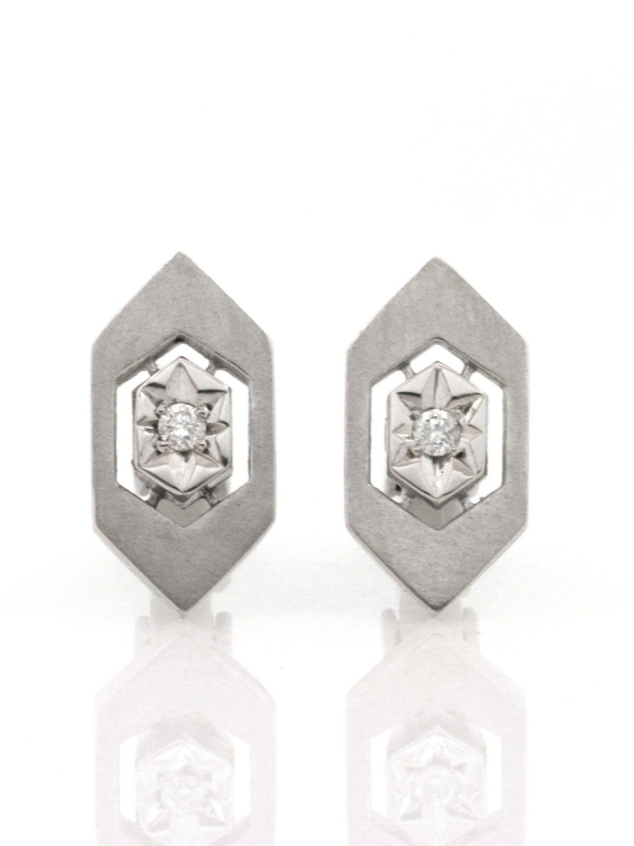 Stones & Gold Cuff Links | Diamond Satin Finish Solid Gold (14Kr) Geometric Men'S Cufflinks