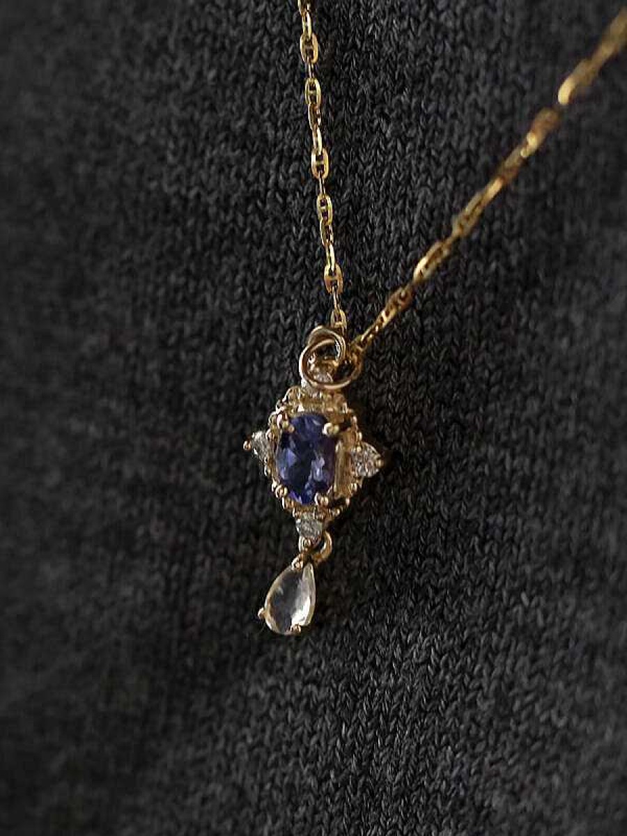 Stones & Gold Necklaces | Tanzanite And Moonstone Droplet Pendant