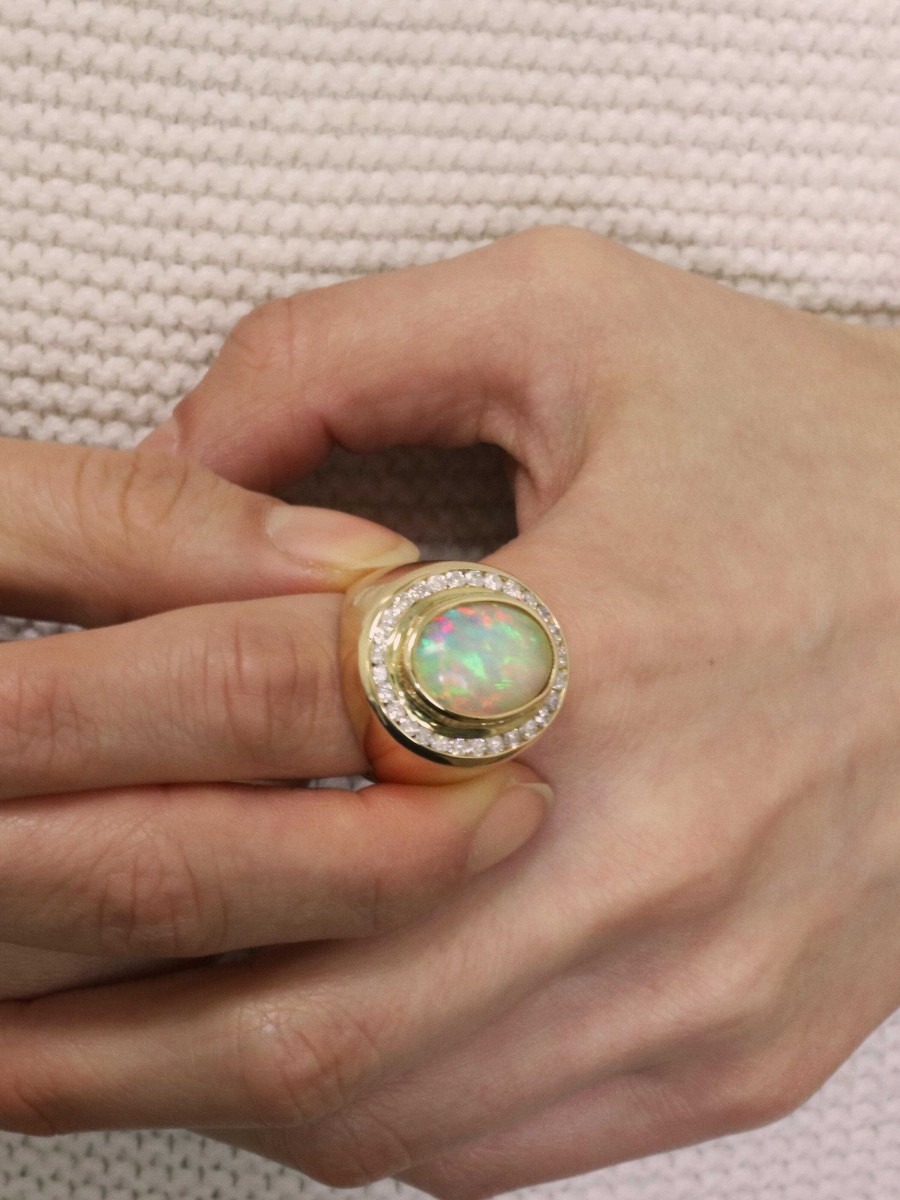 Stones & Gold Rings | Opal Diamond Signet Ring