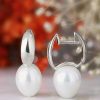 Stones & Gold Earrings | Classic Pearl Hoop Solid 14 Karat Gold Earring