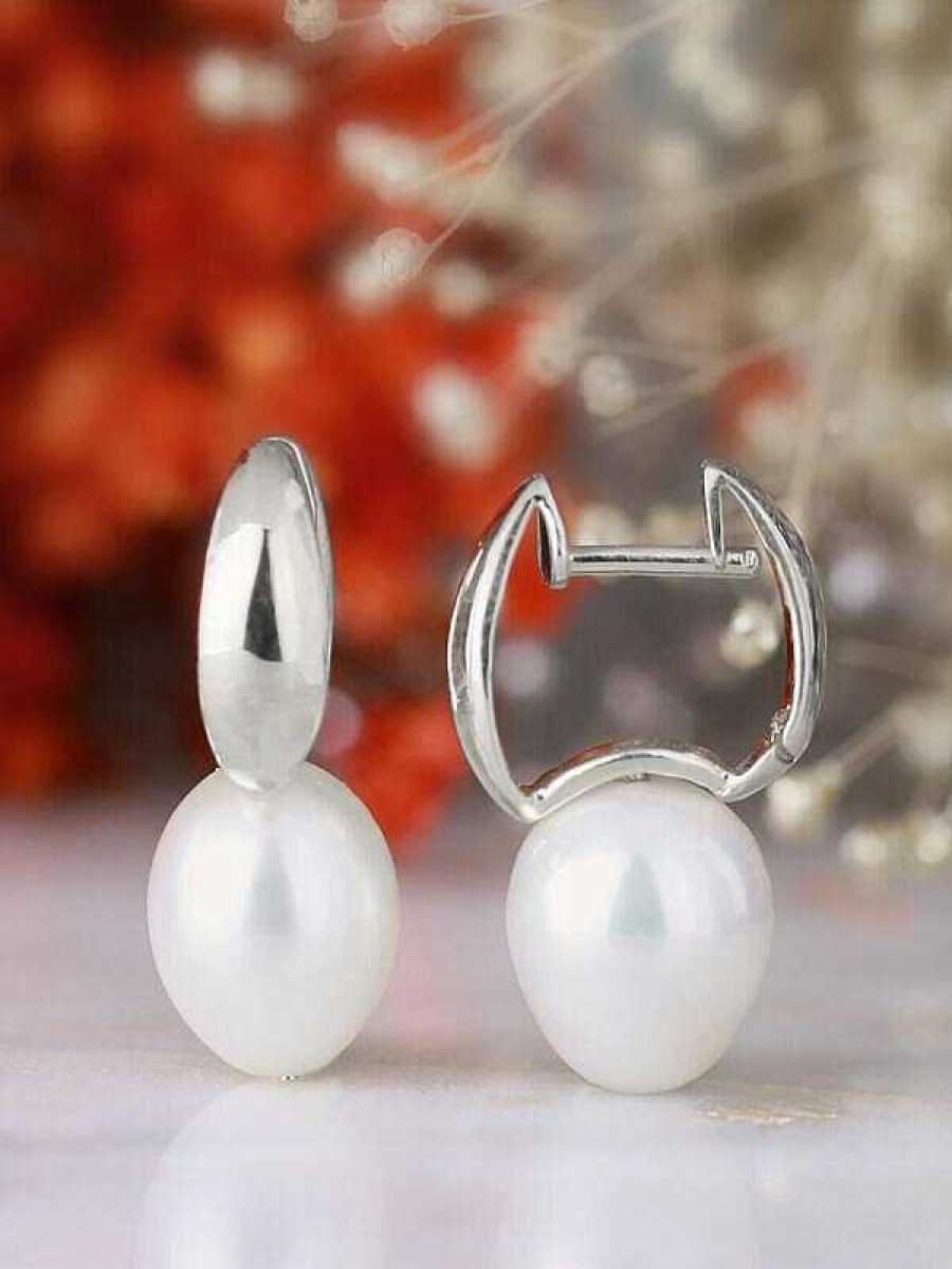 Stones & Gold Earrings | Classic Pearl Hoop Solid 14 Karat Gold Earring