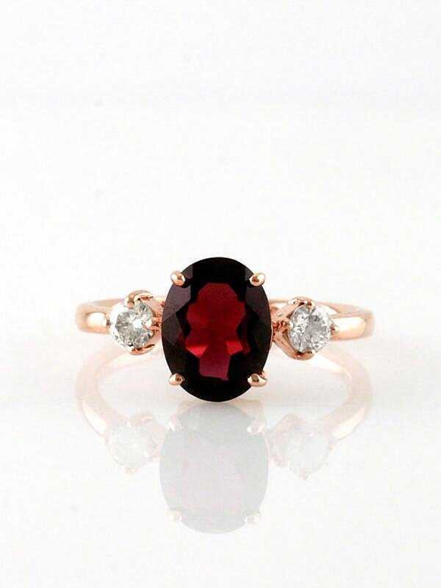 Stones & Gold Rings | 2Ct Oval Rhodolite Garnet And Diamond Solid 14 Karat Gold Rings