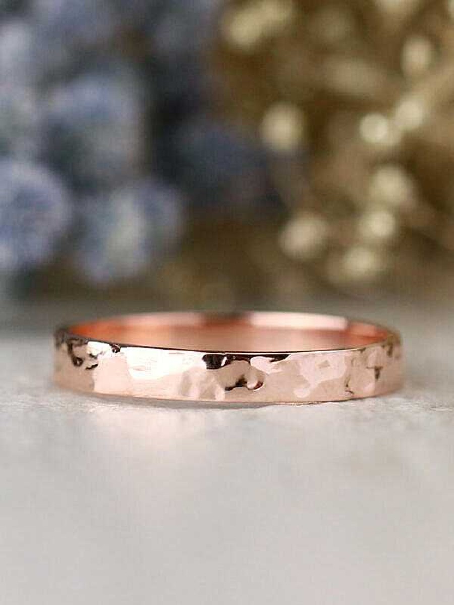 Stones & Gold Rings | 3Mm Hammered Stackable Solid 14 Karat Gold Wedding Band