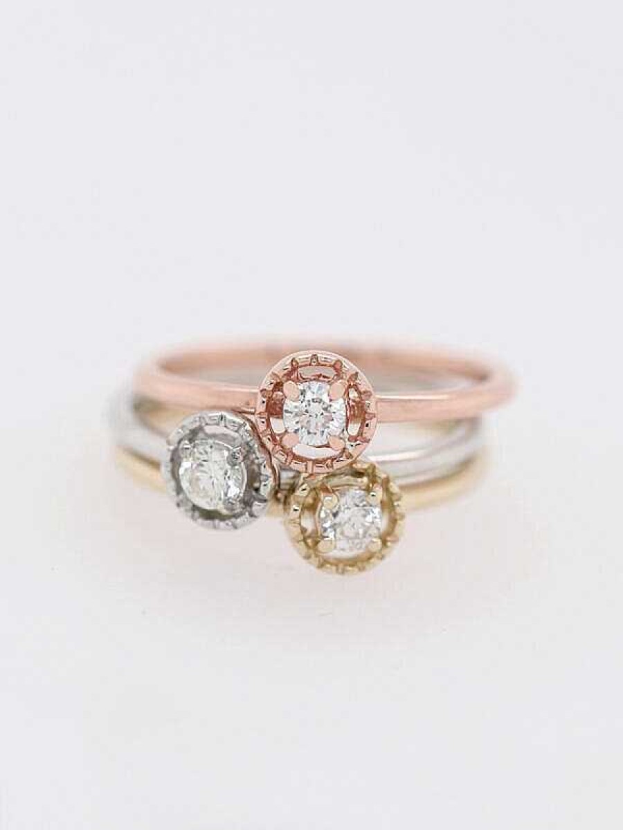 Stones & Gold Rings | Set. 0.10Ct Filigree Halo Solitaire Solid 14 Karat Gold Ring