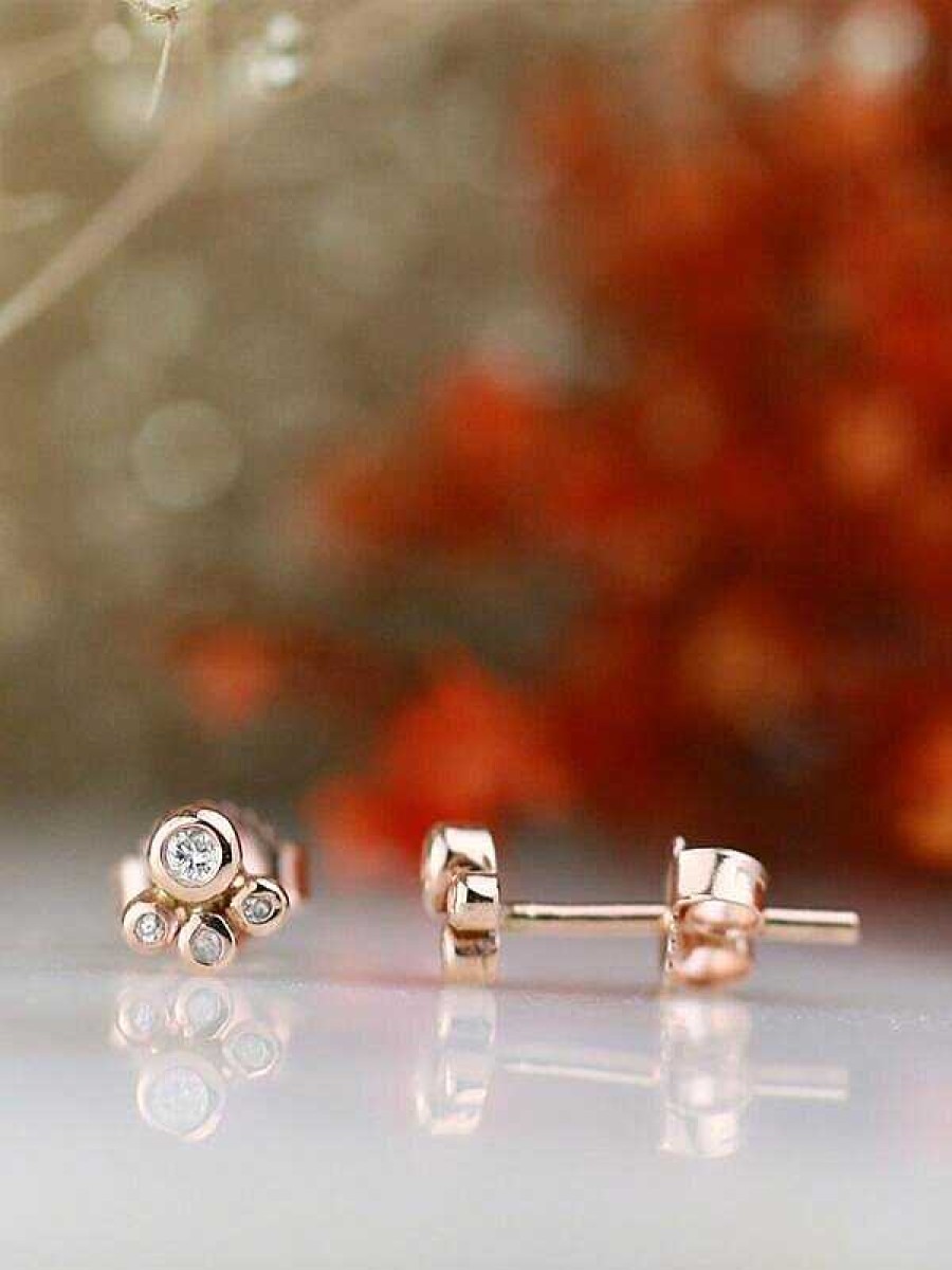 Stones & Gold Earrings | Petite Diamond Bubble Solid 14 Karat Gold Stud Earrings