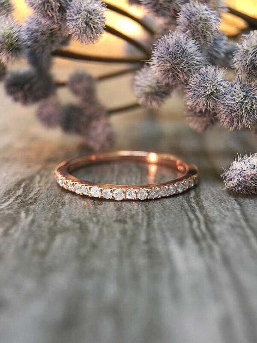 Stones & Gold Rings | 1.6Mm Diamond Wedding Band Solid Gold (14Kr) Affordable Stackable Women'S Engagement Ring