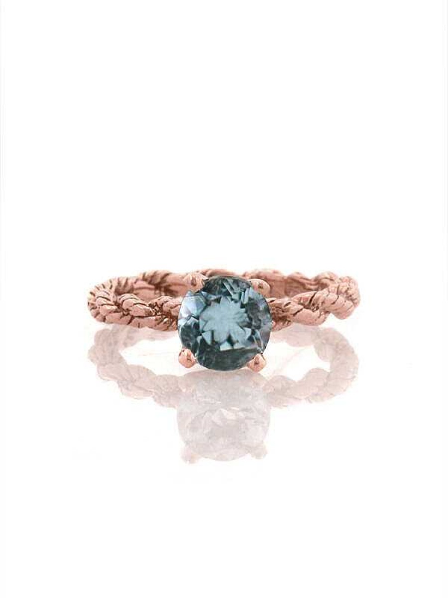 Stones & Gold Rings | Blue-Grey Natural Aquamarine Bohemian Line Solitarie Solid 14 Karat Gold Engagement Ring