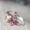 Stones & Gold Rings | Natural Morganite And Tourmaline Blush Pink Cluster Solid 14 Karat Gold Engagement Ring