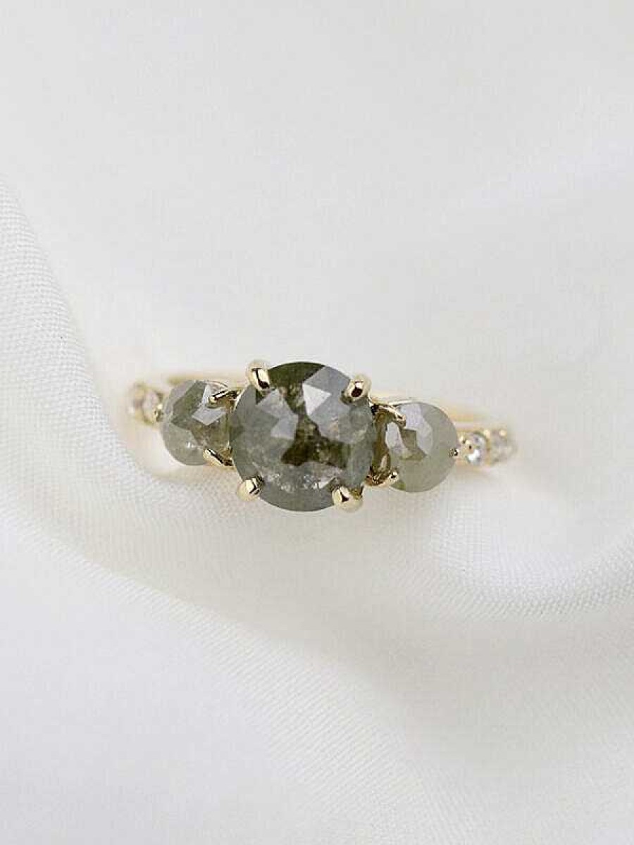 Stones & Gold Rings | 2.7Ct Grey Diamond Three Stone Solid 14 Karat Gold Engagement Ring