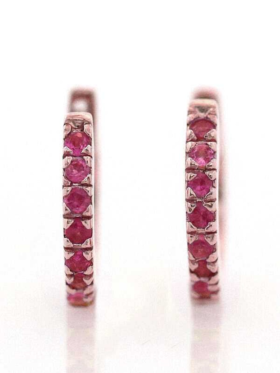 Stones & Gold Earrings | Natural Pink Sapphire Baby Solid 14 K Gold Hoop Earrings