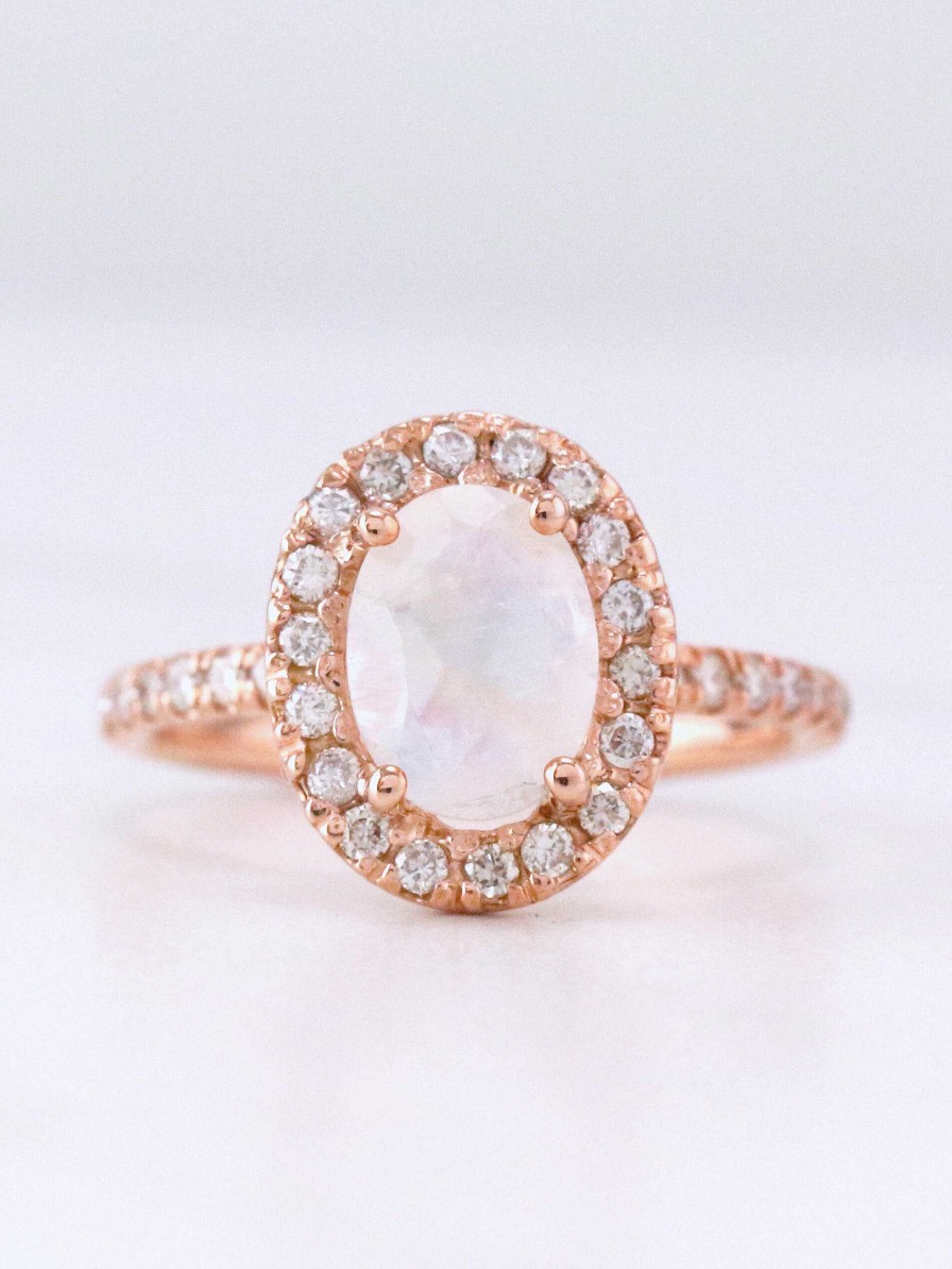 Stones & Gold Rings | Moonstone Halo Engagement Ring