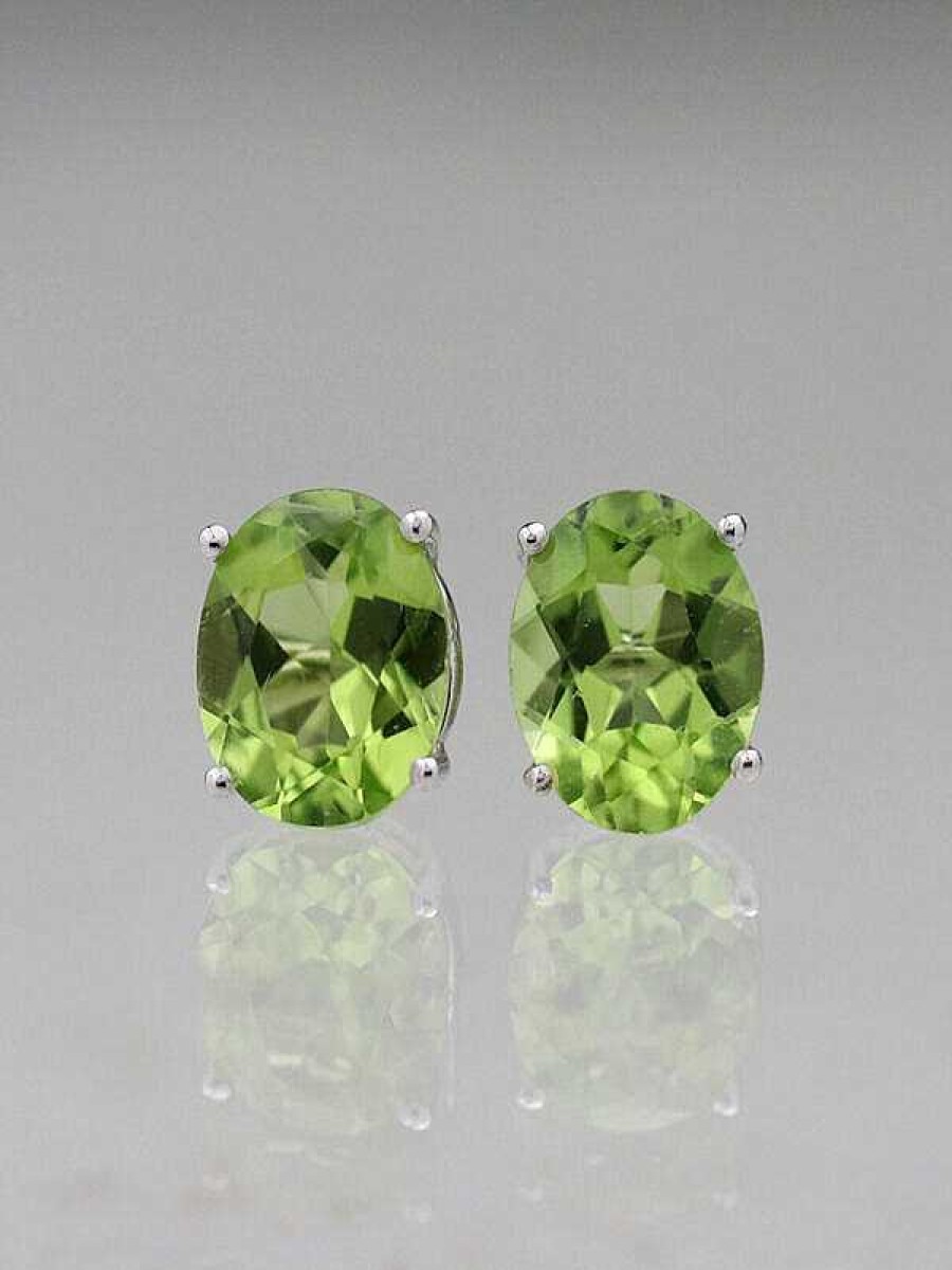 Stones & Gold Earrings | 9X7Mm Natural Peridot Solid 14 Karat Gold Stud Earring