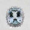 Stones & Gold Rings | 40.41Ct Aquamarine Diamond Halo Solid 14K Gold Cocktail Ring