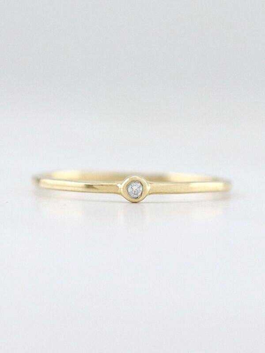 Stones & Gold Rings | 0.03Ct Diamond Solitaire Bezel Solid 14K Gold Stackable Ring