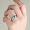 Stones & Gold Rings | 7X5Mm Natural Emerald And Classic Diamond Halo Solid 14 Karat Gold Engagement Ring