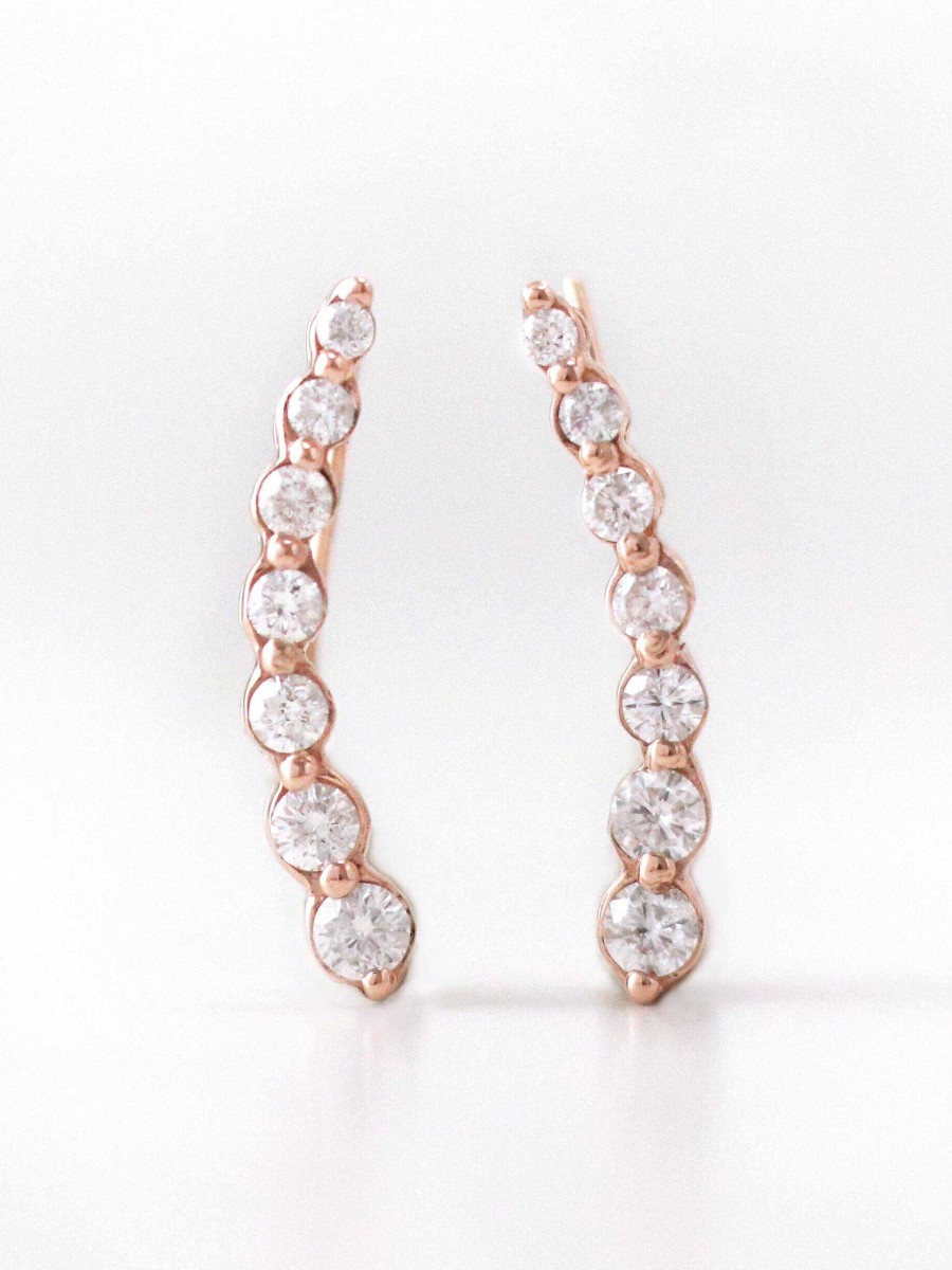 Stones & Gold Earrings | Pair Of Diamond Climbers | Diamond Crawlers | Diamond Earrings | Solid 14K Gold | April Birthstone | Fine Jewelry | Free Shipping