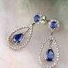 Stones & Gold Earrings | Natural Sapphire Chandelier Dangle Diamond Solid 14 Gold Karat Earrings