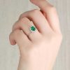 Stones & Gold Rings | 7X5Mm Natural Emerald And Floral Diamond Halo Solid 14 Karat Gold Engagement Ring